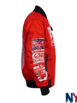 Close view of Dogfight Sengoku Edition Anime Techwear Red Cotton Bomber Jacket with Printed Back