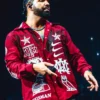 Close view of Drake We’ll Go To Hell Bout Johnny Manziel Satin Red JacketClose view of Drake We’ll Go To Hell Bout Johnny Manziel Satin Red Jacket