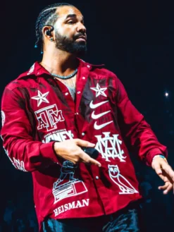 Close view of Drake We’ll Go To Hell Bout Johnny Manziel Satin Red JacketClose view of Drake We’ll Go To Hell Bout Johnny Manziel Satin Red Jacket