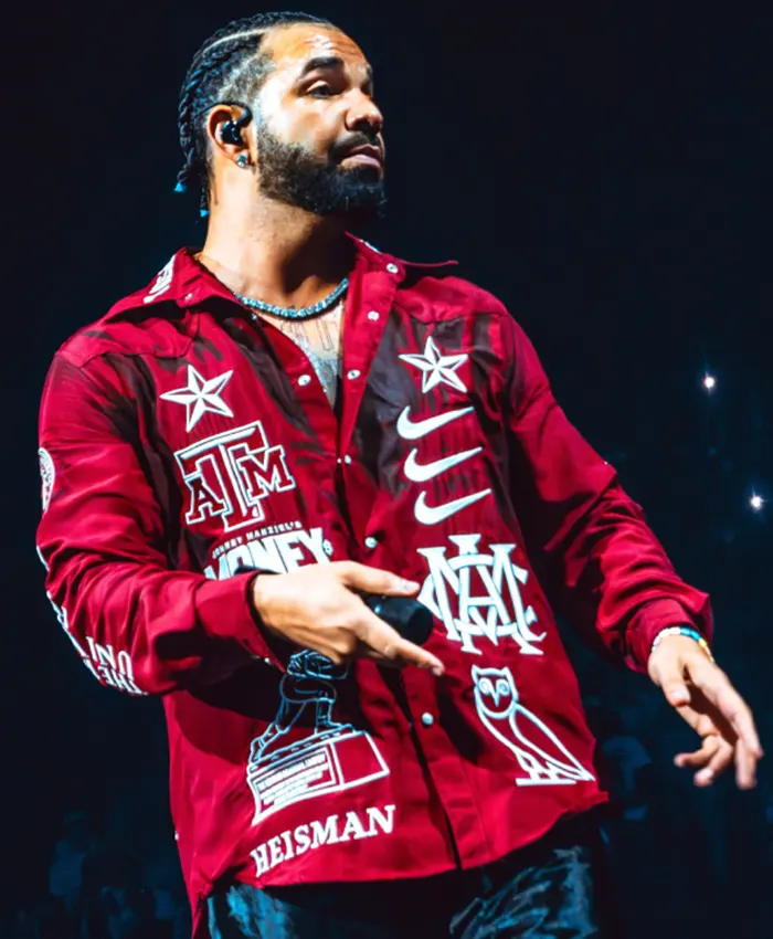 Close view of Drake We’ll Go To Hell Bout Johnny Manziel Satin Red JacketClose view of Drake We’ll Go To Hell Bout Johnny Manziel Satin Red Jacket