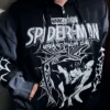 Close-view of Ed Hardy Heart Web Boxy Spider Man Brand New Day Fleece Black Hoodie