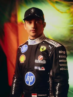 Close view of Ferrari F1 Charles Leclerc Special Black Scuderia Singapore Grand Prix Racing Suit