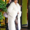Close view of Gucci Spring Show Milan Fashion Week 2027 Cardi B White Faux Fur Trench Coat
