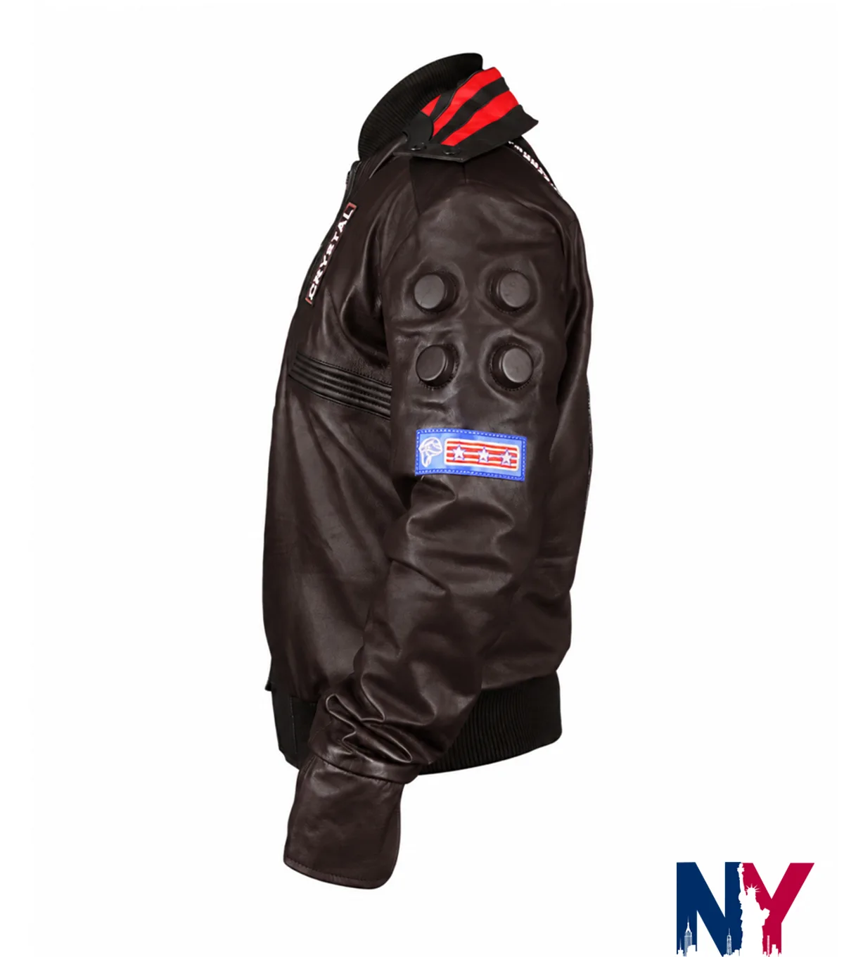 Close view of Halloween Cyberpunk 2077 Samurai Brown Leather Cosplay Jacket Sale