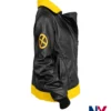 Close view of Halloween X-Men 97 Rogue Black And Yellow Cropped Leather Cosplay Costume Jacket