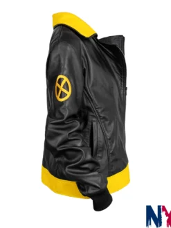 Close view of Halloween X-Men 97 Rogue Black And Yellow Cropped Leather Cosplay Costume Jacket