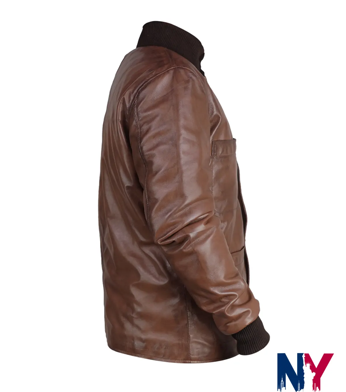 Close view of Harry Da Souza TV Series Mobland 2025 Tom Hardy Brown Leather Jacket For Sale