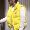 Close view of Jalen Brunson NBC Saturday Night Live Season 52 Premiere Parachute Yellow Puffer Vest
