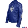 Close view of King Ben Movie Descendants 2 Mitchell Hope Blue Leather Biker Jacket