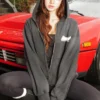 Close view of LLOUD x Von Dutch Hollywood Lisa Distressed Charcoal Fleece Hooded Jacket