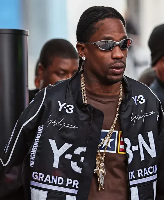 Close view of Las Vegas F1 Grand Prix Y-3-N x Neighborhood Travis Scott Adidas Black Cotton Racing Jacket