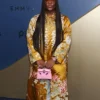 Close view of Law Roach 78th Primetime Emmy Awards Floral-Embroidered Satin Golden Trench Coat