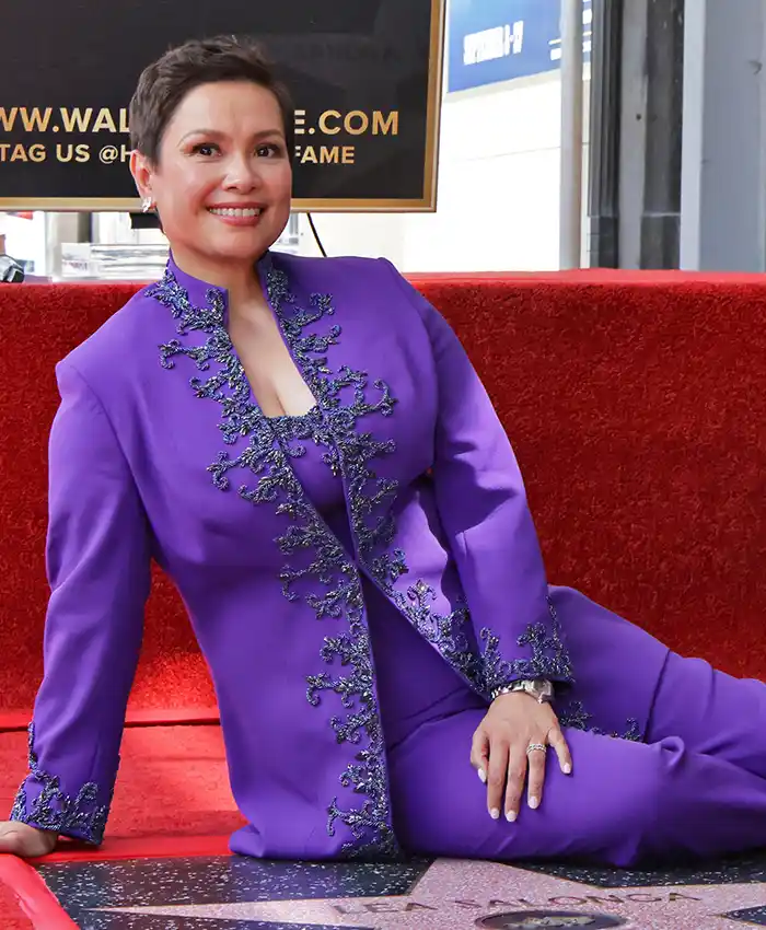 Close view of Lea Salonga Walk of Fame Hollywood Los Angeles Purple Suiting Fabric Blazer