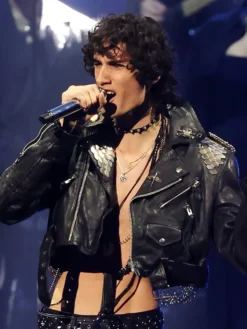 Close view of MTV Video Music Awards 2026 Los Angeles George Michael Black Biker Leather Jacket