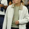 Close view of Manchester City vs Norwich Erling Haaland White Corduroy Shearling Collar Jacket