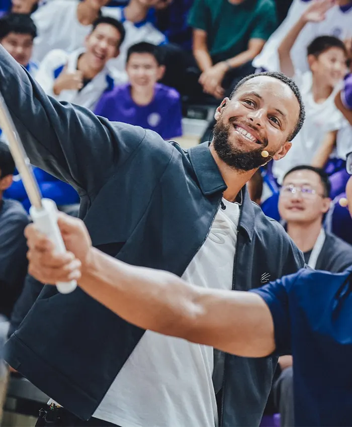 Close view of NBA Golden State Warriors Stephen Curry 2026 China Tour Beijing Grey Cotton Jacket