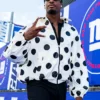 Close view of NFL New York Giants White And Black Polka Dot Windbreaker Jacket Sale