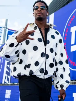 Close view of NFL New York Giants White And Black Polka Dot Windbreaker Jacket Sale
