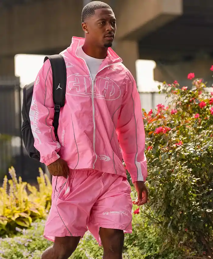 Close view of NFL Philadelphia Eagles Vibrant Pink Polyester Windbreaker Track Jacket Sale