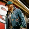 Close view of NFL San Francisco 49ers George Kittle Green Arrival Full-Zip Fleece Hooded Jacket