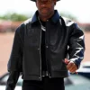 Close view of NFL Team Arizona Cardinals Budda Baker Black Bomber Leather Jacket