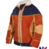 Close view of Naruto Live Stage Spectacle Orange And Blue Suede Leather Bomber Jacket
