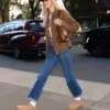 Close view of New York City Bella Hadid Coach Brown Suede Leather Jacket