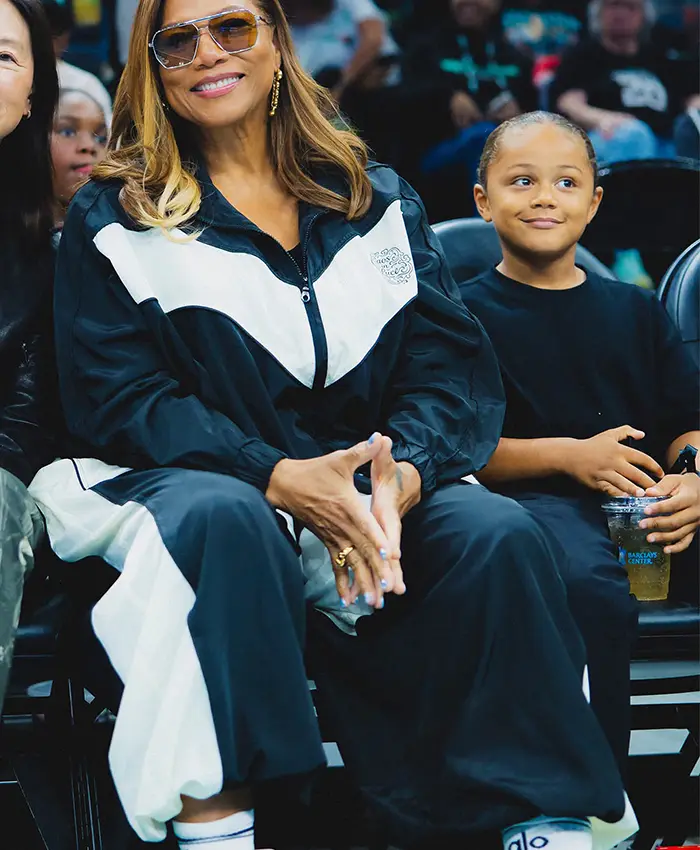 Close view of Queen Latifah WNBA Season 30 ATL vs. NYL Black And White Polyester Tracksuit