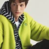 Close view of SPAO Tamagotchi Lime-Green Sherpa Fleece Zip-Up Track Jacket
