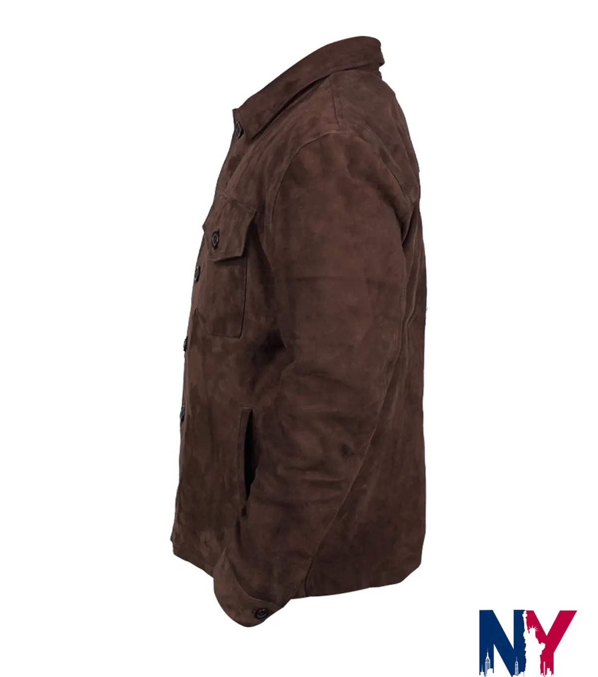 Close view of Shop Men's Dark Brown Suede Leather Shirt Style Jacket Limited Edition
