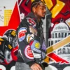 Close view of Stefon Diggs NFL Washington Commanders Arrival NBA Multi-Team Wool Black Bomber Jacket