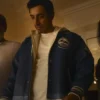 Close view of TV-Series Bait Season 01 Shah Latif Blue Leather Varsity Jacket
