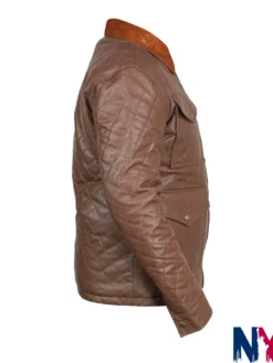 Close view of TV-Series Yellowstone Dutton Ranch Diamond Quilted Brown Leather Jacket