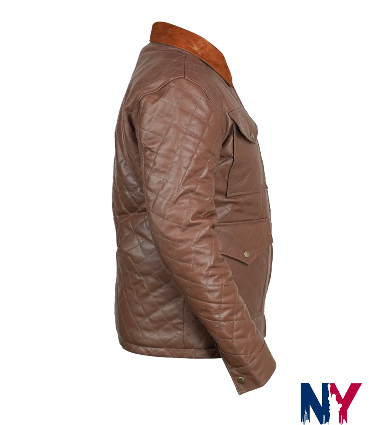Close view of TV-Series Yellowstone Dutton Ranch Diamond Quilted Brown Leather Jacket