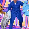 Close view of The Tonight Show Starring Jimmy Fallon Film Digger 2026 Blue Cotton Jumpsuit