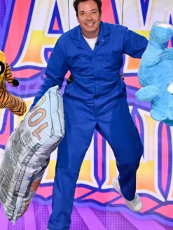 Close view of The Tonight Show Starring Jimmy Fallon Film Digger 2026 Blue Cotton Jumpsuit