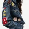 Close view of Tommy Hilfiger Badge Navy Blue Cropped Trucker Denim Jacket Sale