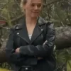 Close view of Tracy Spiridakos TV-Series Anna Pigeon Season 01 Black Biker Leather Jacket