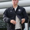 Close view of UEFA Champions League Manchester City CP Company Black Polyester Track Jacket