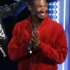 Close-up of Madame Tussauds Wax Museum USA Usher Red Suede Bomber Leather Jacket