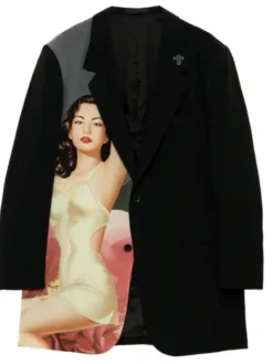 Close view of WILDSIDE × The Weeknd AFTER HOURS TIL DAWN Tape Crepe de Chine 2B Tailored Collar Jacket