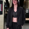 Close view of WNBA Playoffs 2026 Indiana Fever vs Las Vegas Aces Caitlin Clark Black Cotton Workwear Jacket