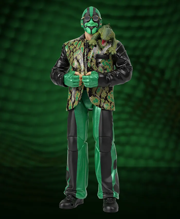 Close view of WWE Mr.Iguana AAA TripleMania 34 2026 Halloween Green And Black Snakeskin Leather Jacket