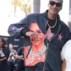 Close view of Walk Of Fame 2026 Snoop Dogg Nia Long Tribute Film-Strip Navy Blue Satin Bomber Jacket