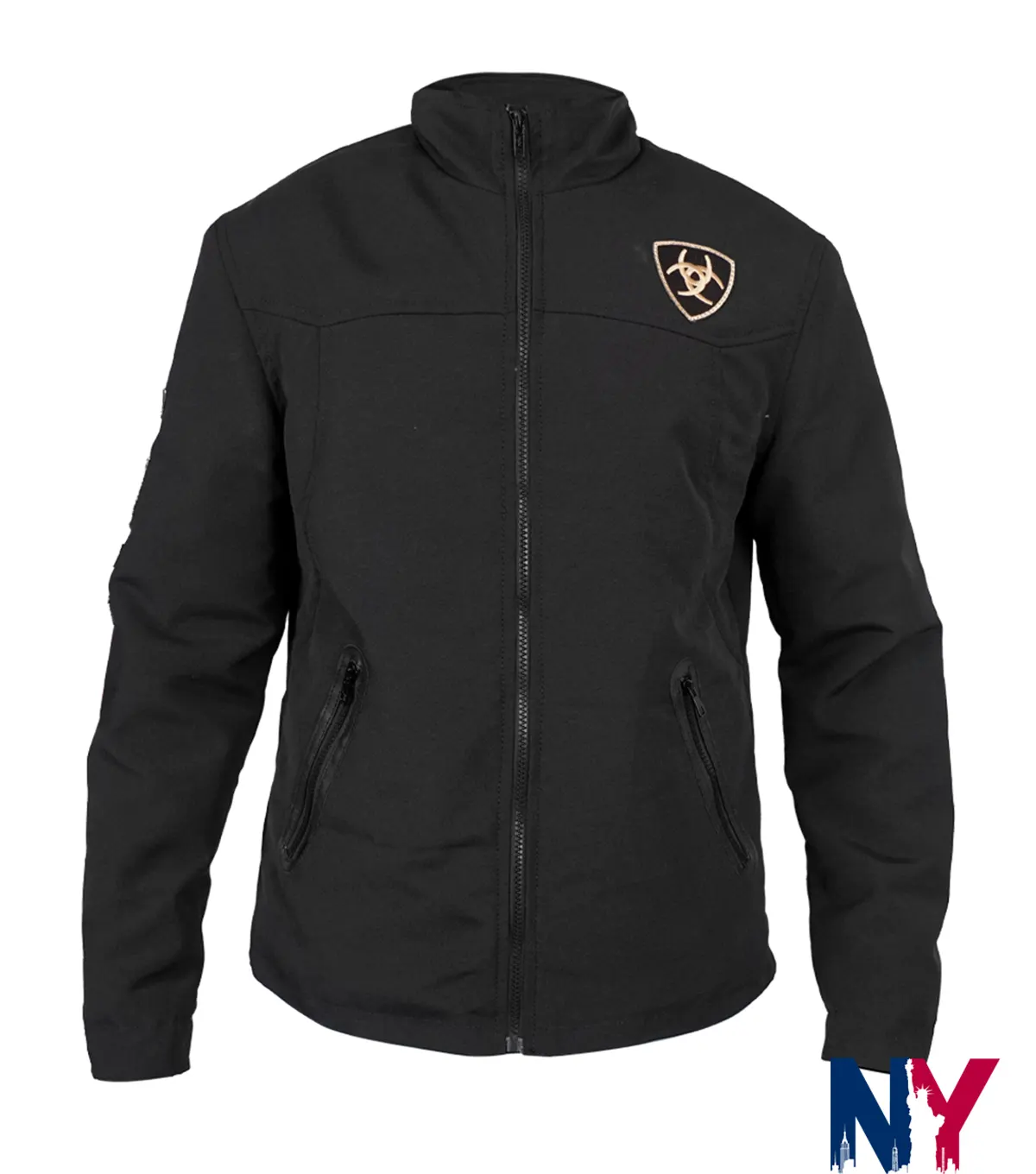 Close view of Women's Ariat Softshell Black Leopard Print Jacket front view