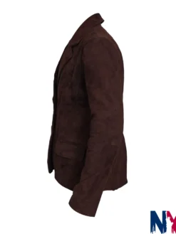 Close view of Women's Casual Suede Leather Dark Brown Blazer For Sale