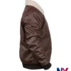 Close view of Xavier Smalls TV-Series Beauty in Black Season 02 Angel Brown Shearling Leather Bomber Jacket