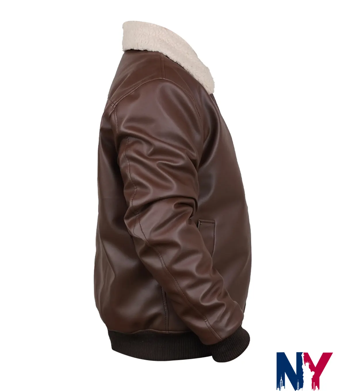 Close view of Xavier Smalls TV-Series Beauty in Black Season 02 Angel Brown Shearling Leather Bomber Jacket