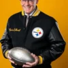 Colbert NFL Team Pittsburgh Steelers Hall of Honor Class 2026 Black Letterman Varsity Jacket front view