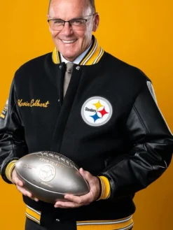 Colbert NFL Team Pittsburgh Steelers Hall of Honor Class 2026 Black Letterman Varsity Jacket front view
